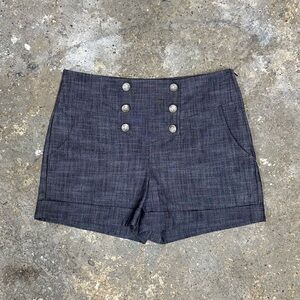 Navy Military Button High Waisted Shorts